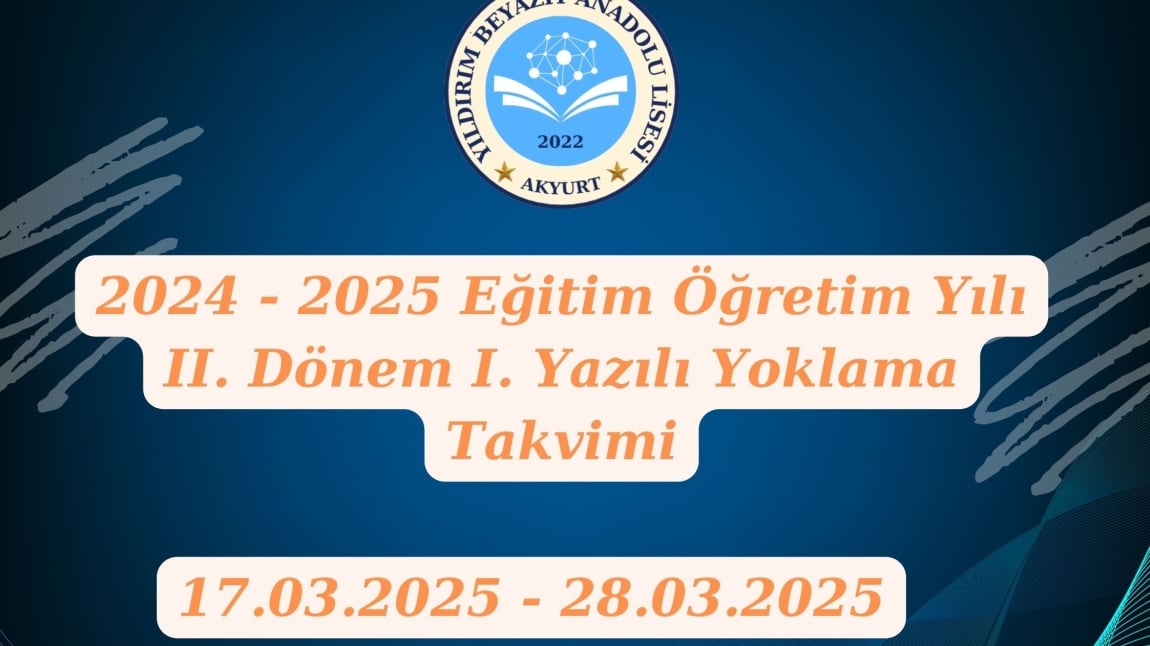 2. Dönem 1. Yazılı Yoklama Takvimi